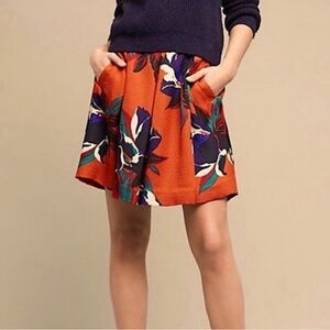 Anthropologie Maeve Floral A-Line Mini Skirt in Rust